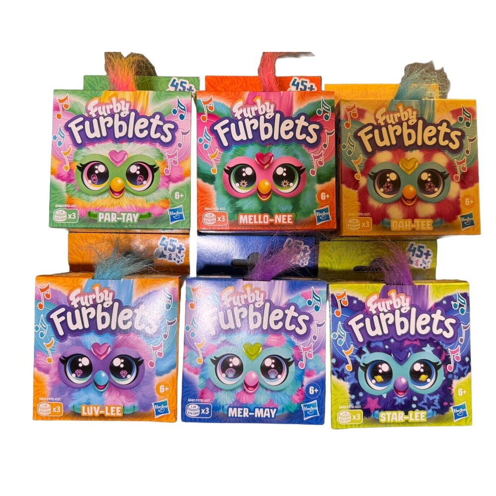 Hasbro Six (6) Furby Furblets Par-Tay Mello-Nee Dah-Tee Luv-Lee Mer-May Star-Lee